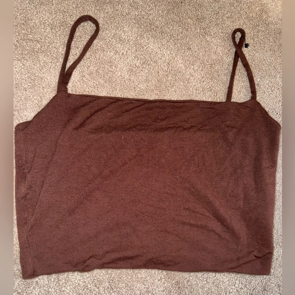 NAKED WARDROBE SOLID VIBES CHOCOLATE BROWN CROP TANK XL